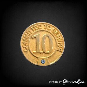 Vintage Committed To Service 10 Year Pin Blue Rhinestone Gold Tone Award Pin